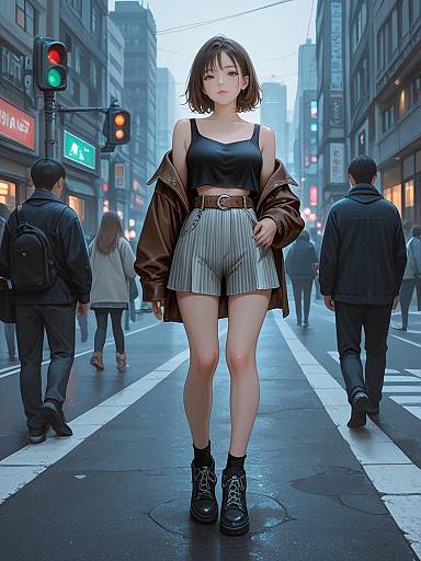 Young Woman in Casual Streetwear on City Street