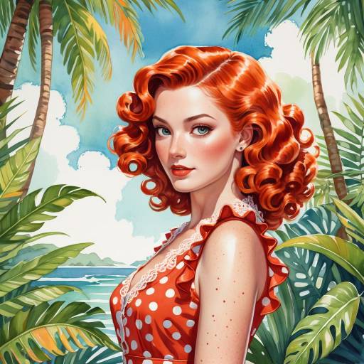 Vibrant Retro Pin-Up in Tropical Garden