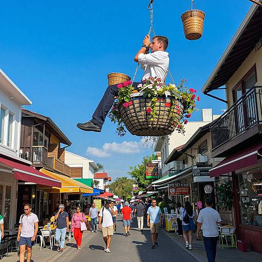 Man Floating Above Busy City Street