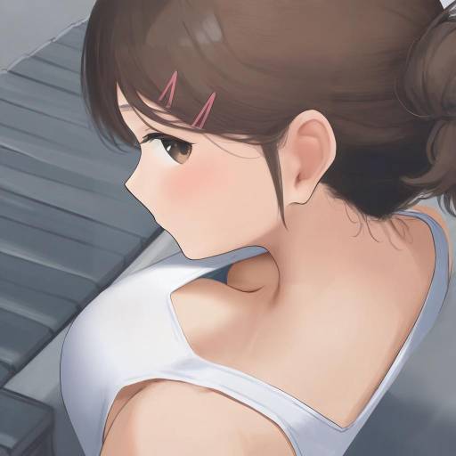 Anime Girl with Messy Bun on Rooftop