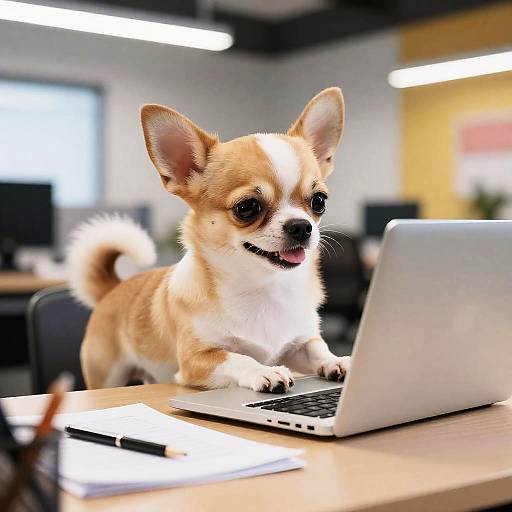 Chihuahua Working on Laptop in Office