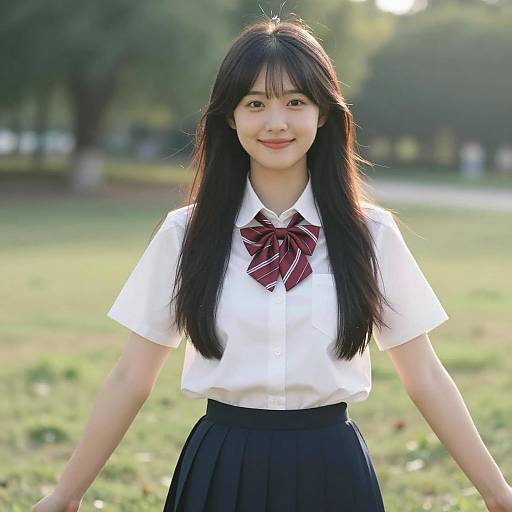Smiling Asian Woman in Sunlit Nature