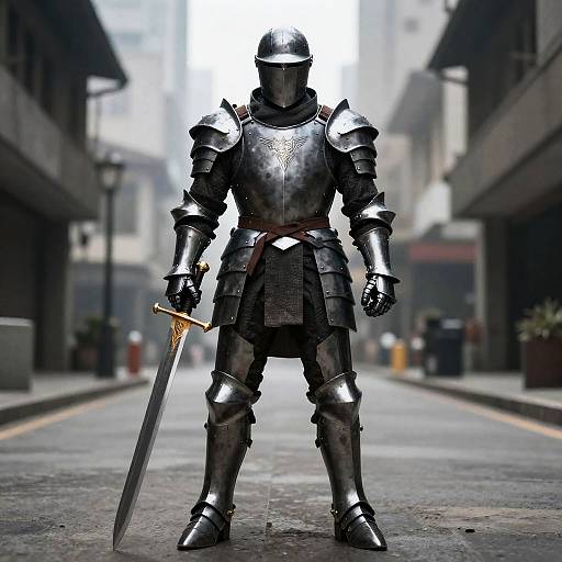 Armored Warrior Standing on Street