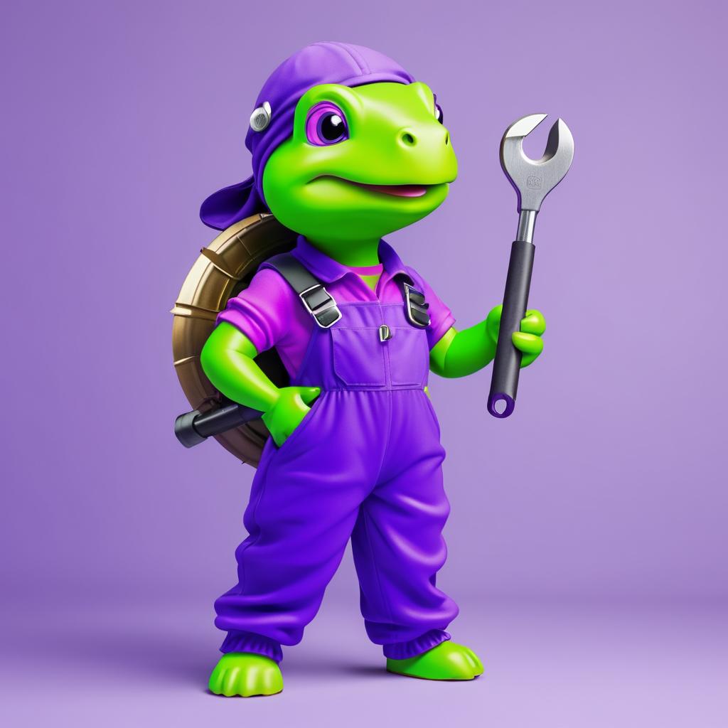 Adorable Turtle Mechanic in Purple Outfit