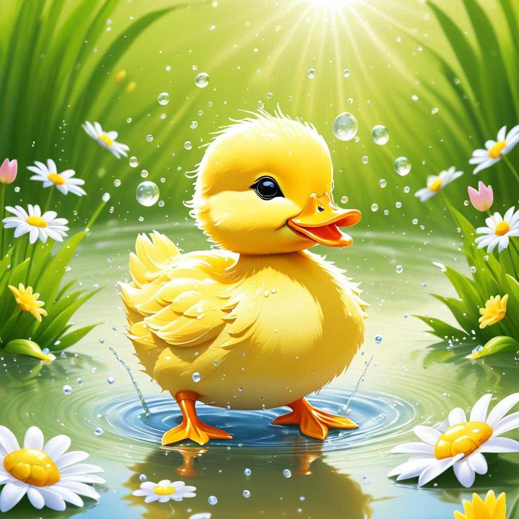 Charming Duckling Splashing in Sunshine