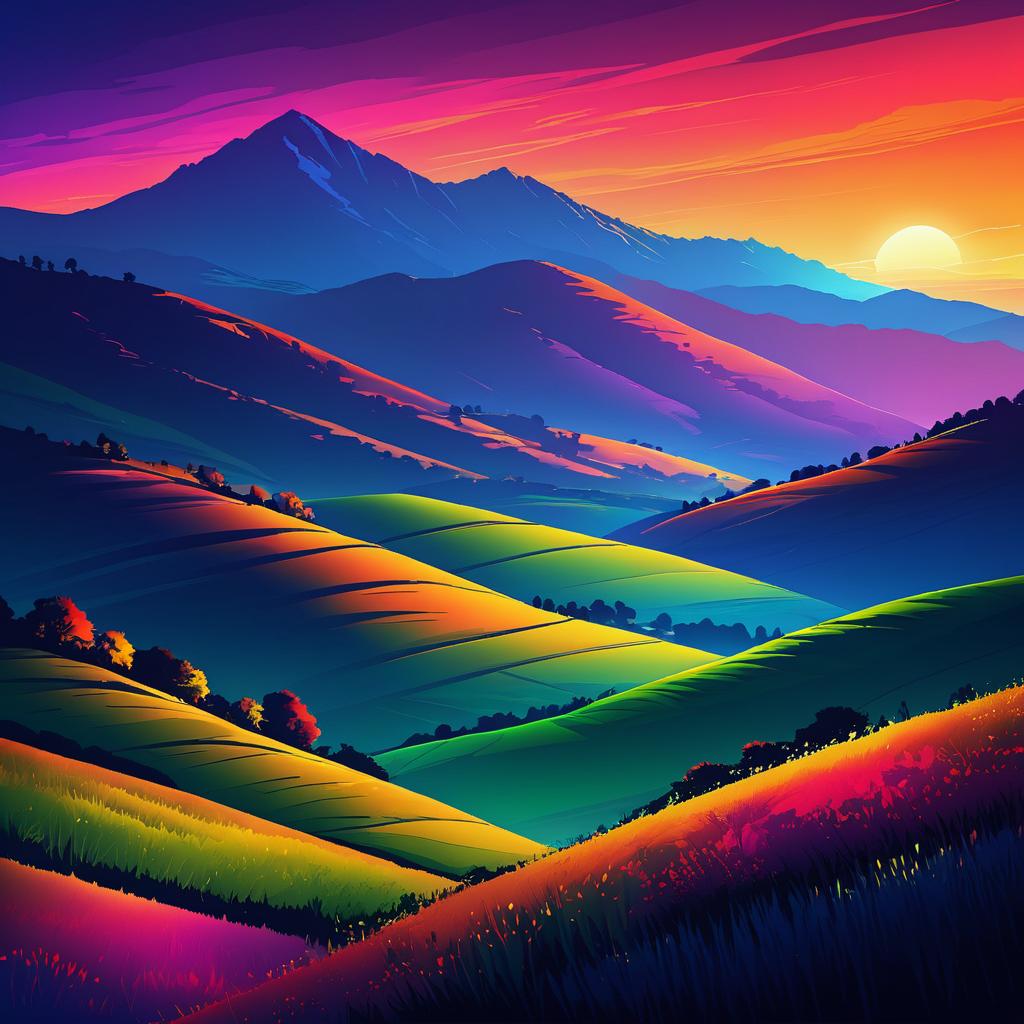 Vibrant Evening Landscape with Hills