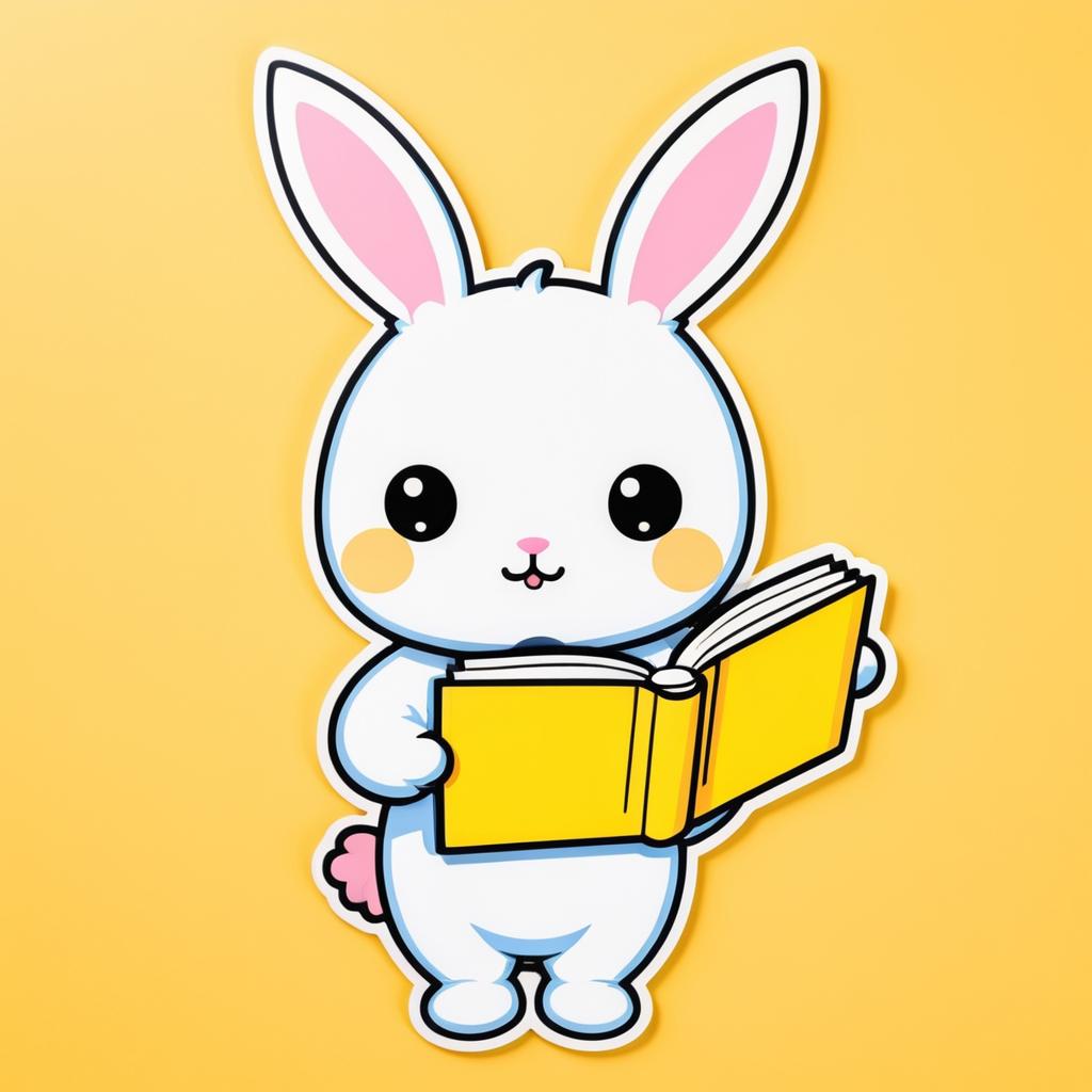 Kawaii Bunny in Pajamas with Book Sticker