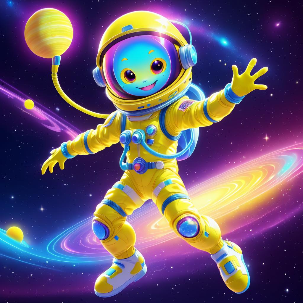 Cheerful Alien in Vibrant Galaxy Setting