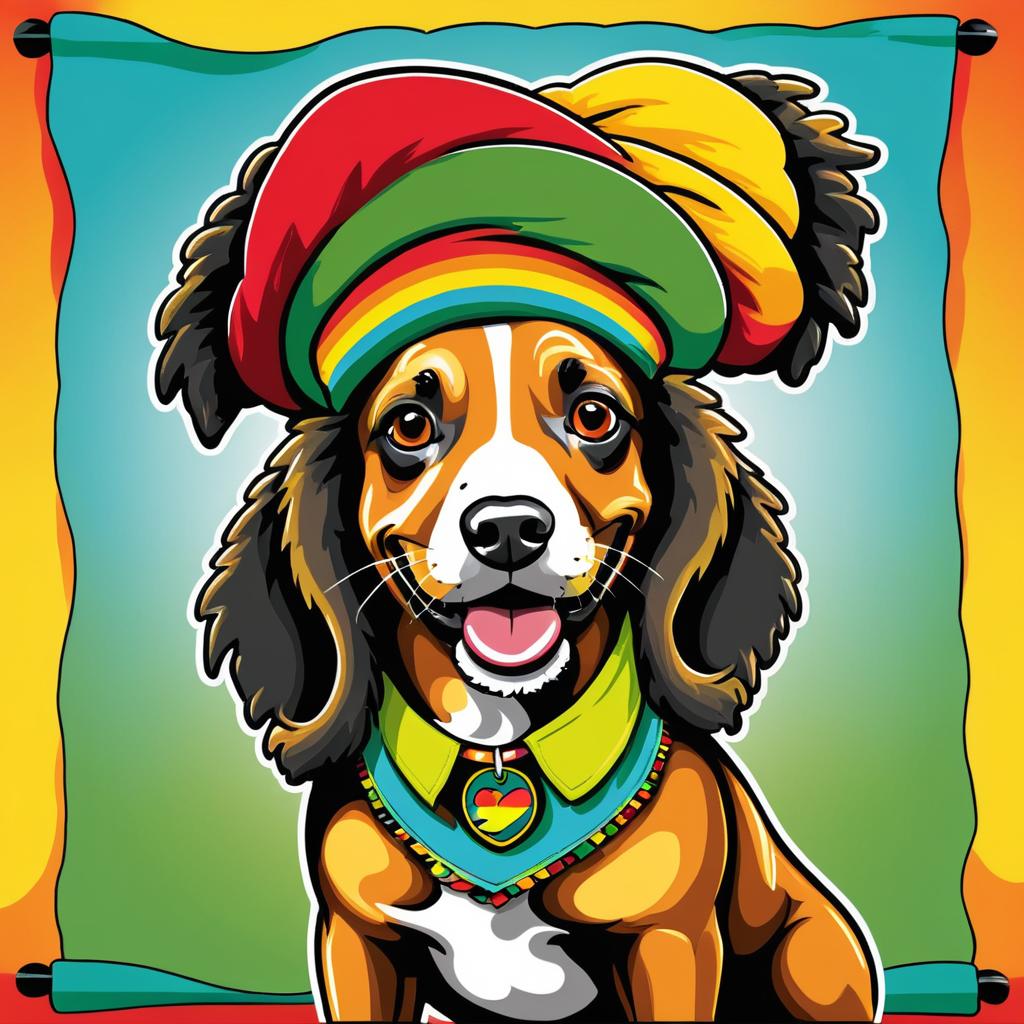 Funky Rastafarian Dog Pin-Up Illustration