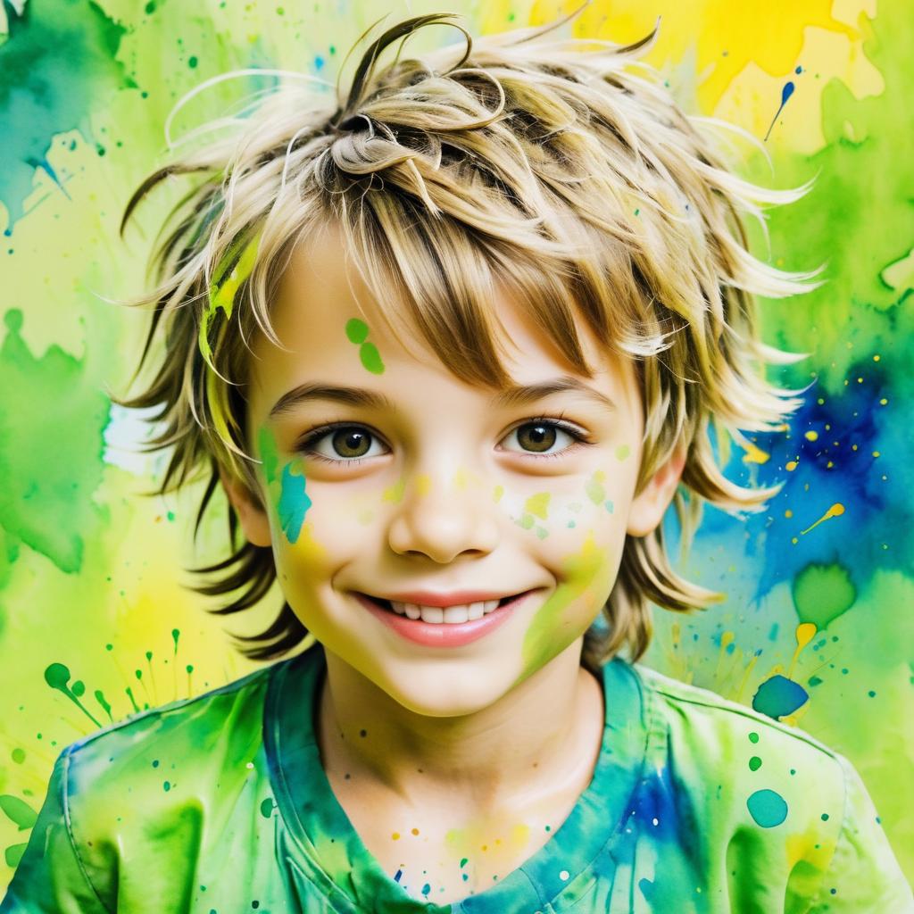 Vibrant Watercolor Portrait of a Boy