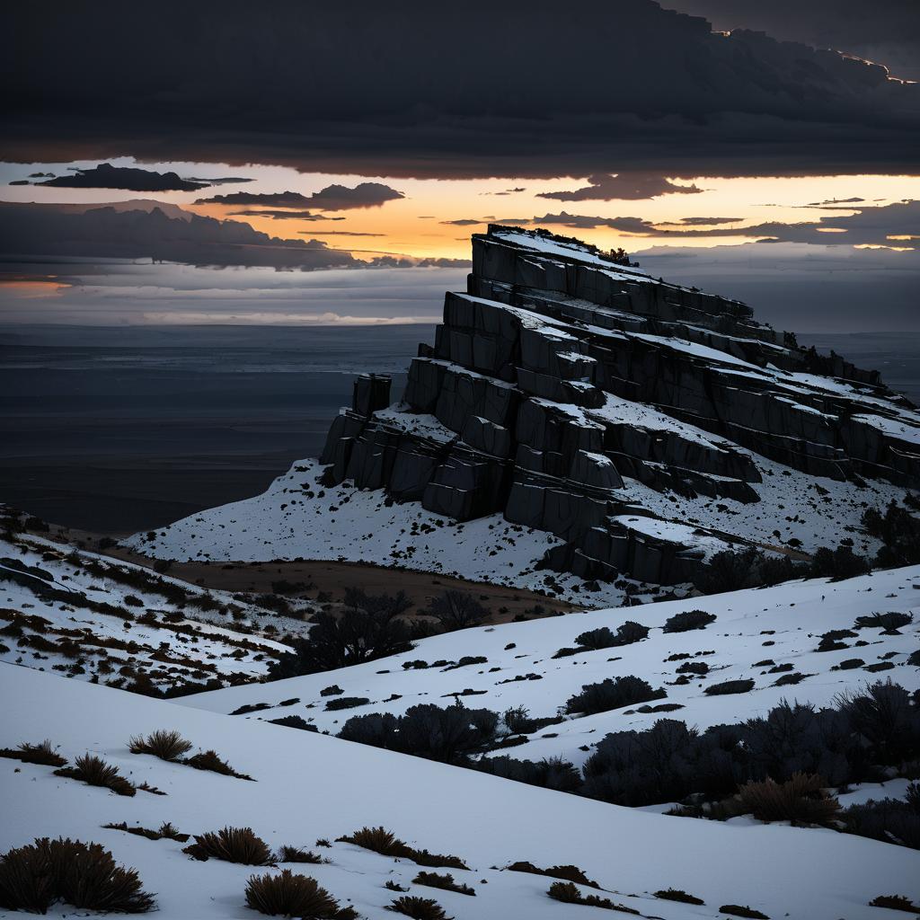 Moody Twilight Over Snowy Plateau