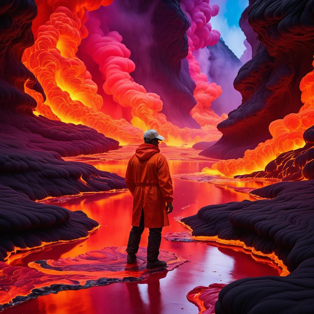 Surreal Painter Amidst Lava Eruptions