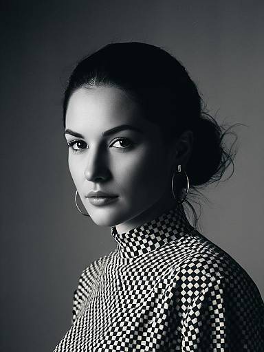 Portrait of Woman in Checkerboard Outfit