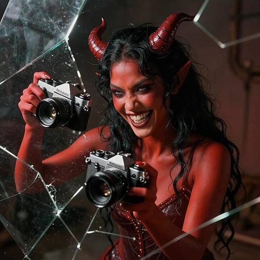 Demoness with Cameras Breaking Mirror