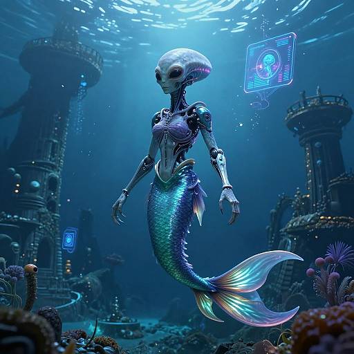Alien Mermaid in Futuristic Ocean