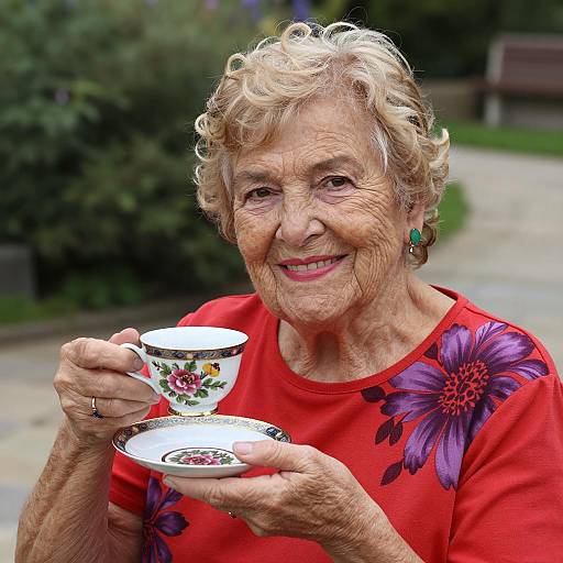 Charming Elderly Woman with Teacup