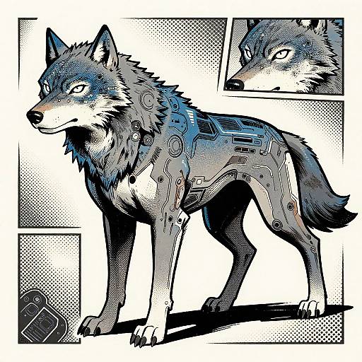 Cybernetic Wolf Comic Art Illustration