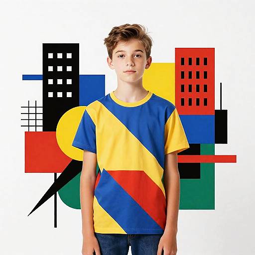 Teenager in Bauhaus-Inspired Vibrant Prints