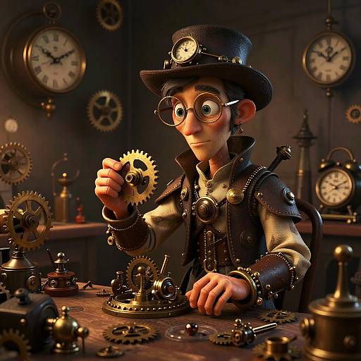 Whimsical Steampunk Inventor Portrait