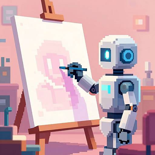 Pixel Robot Artist in Pastel Studio