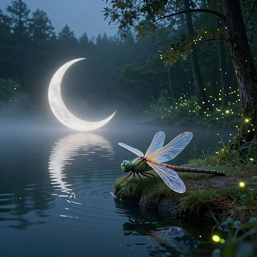 Surreal Dragonfly by Misty Lake