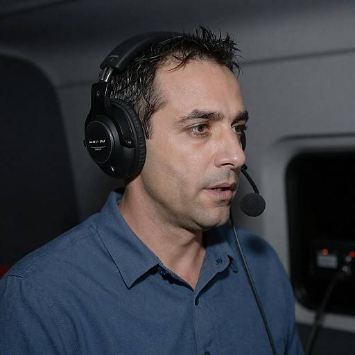 Focused Man with Headset in Vehicle