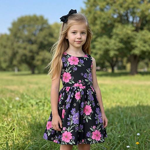 Young Girl in Floral Dress Outdoors