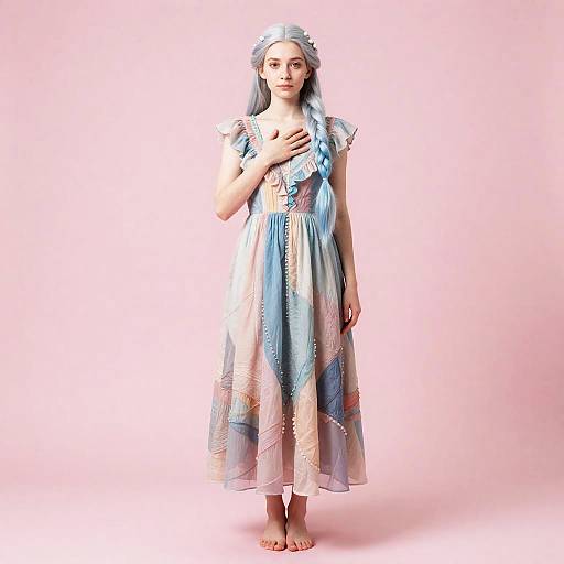 Silver-Blue Maiden in Pastel Curtsy