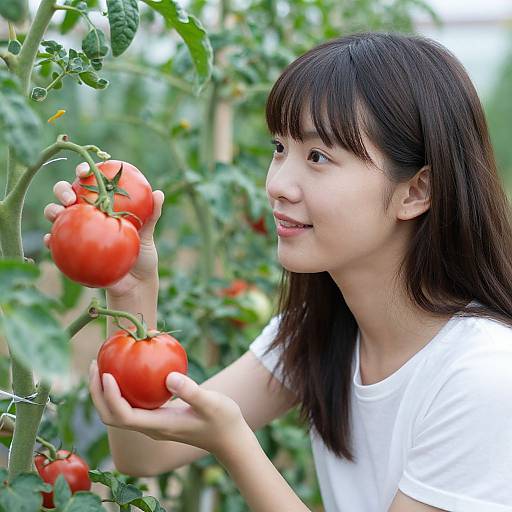 Young Woman Harvesting Tomatoes