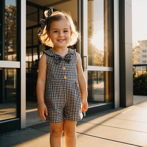 Smiling Toddler Girl in Gingham Romper