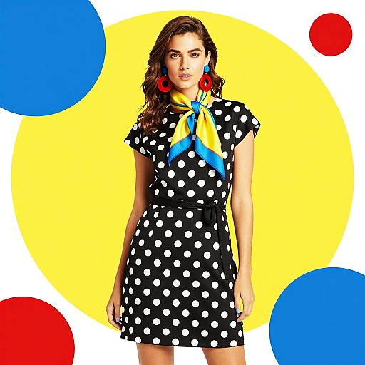 Stylish Woman in Polka-Dot Dress with Colorful Accessories