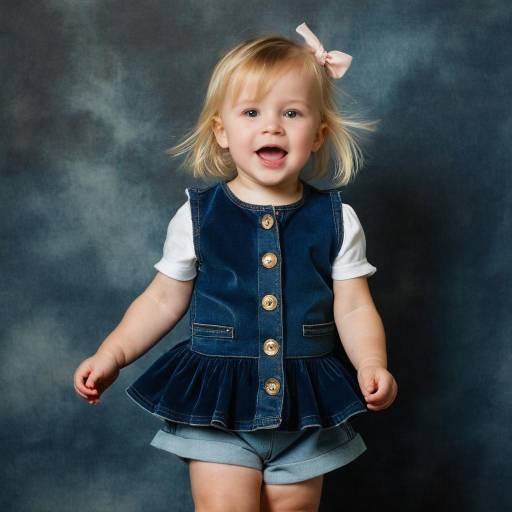Smiling toddler girl in denim outfit