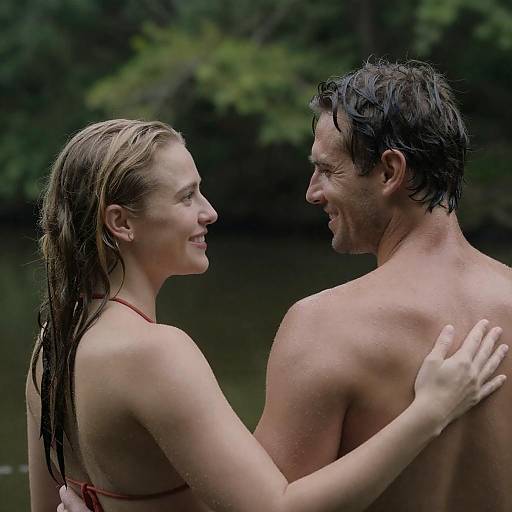 Couple Embracing at Forest Lake