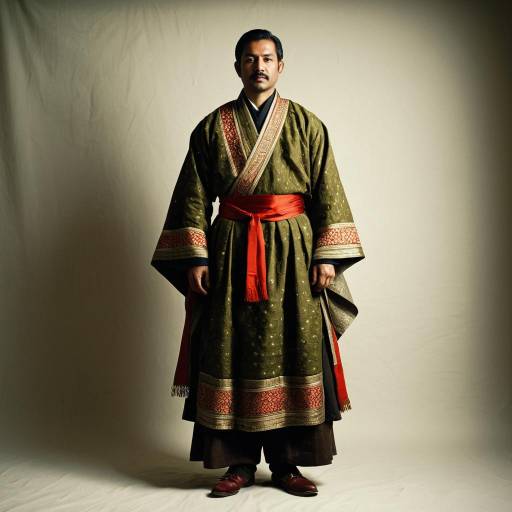 Man in Traditional Asian Robe with Red Sash