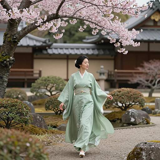 Elegant Woman in a Serene Japanese Garden