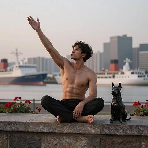 Muscular Man in Urban Evening Scene