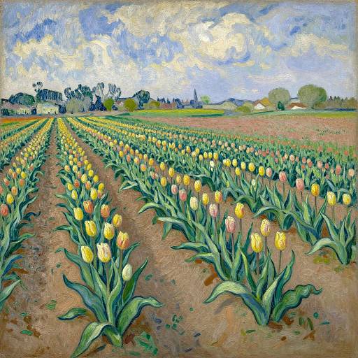 Post-Impressionist Tulip Field Landscape