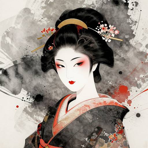 Stylized Geisha with Abstract Background