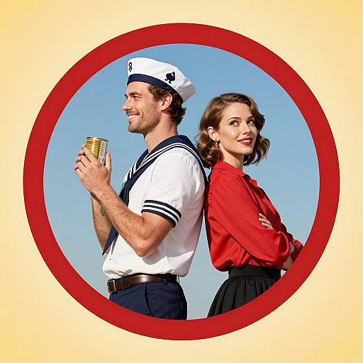 Couple in Circle: Sailor and Lady Smiling