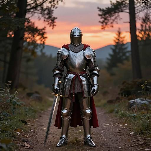 Knight in Armor on Sunset Path