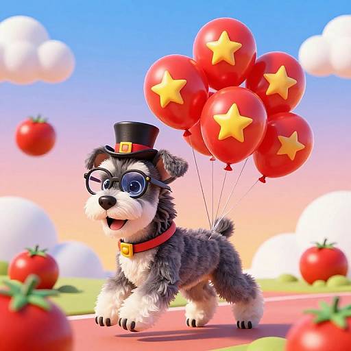 Cheerful Schnauzer Leading Balloon Parade