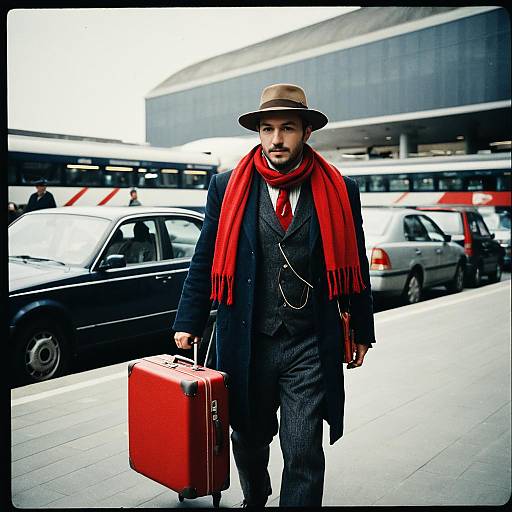 Man Traveling with Hat and Scarf