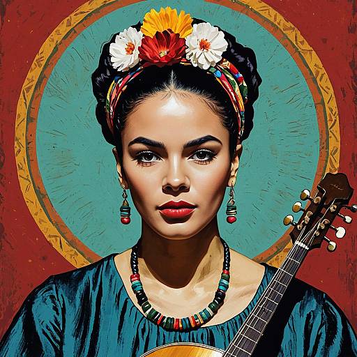 Jazz Musician Portrait in Kahlo Style