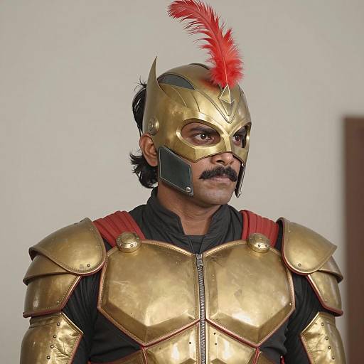 Dynamic Indian Superhero in Gold Armor