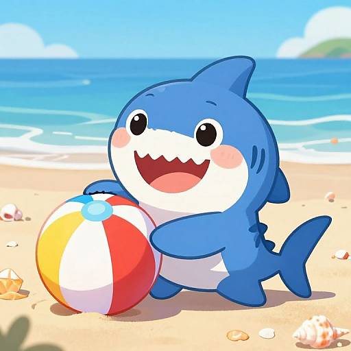 Cute Cartoon Shark Playing Beach Ball