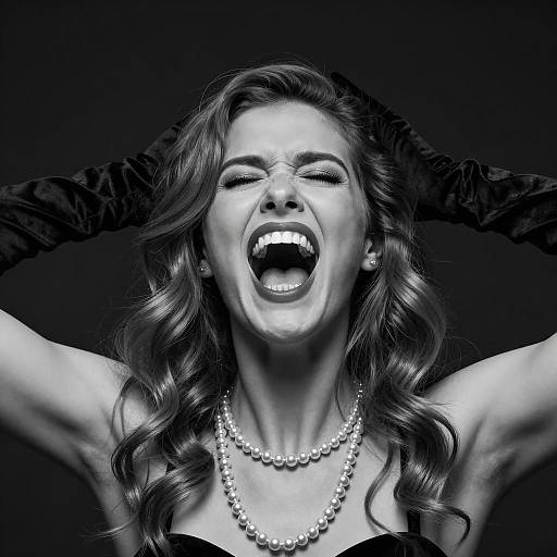 Black and White Portrait of Woman Screaming