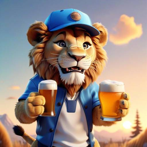 Playful Lion Character with Beer