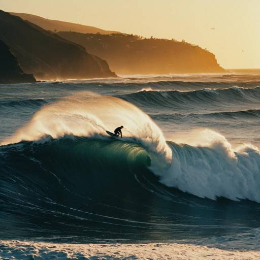 Epic Sunset Surfing at Dramatic Coastline Epic Sunset Surfing at Dramatic Coastline