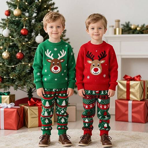 Festive Twin Boys Christmas Portrait
