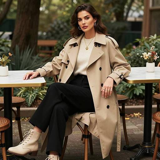 Elegant Woman in Trench Coat Forest